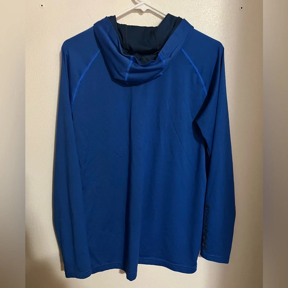 UNDER ARMOUR Classic Heat Gear Hooded Long Sleeve T Shirt Blue Black‎ Men's Sz S
